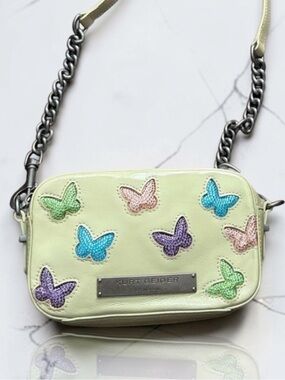 Kurt Geiger EUC Light Yellow Patent Leather Butterfly Camera Bag